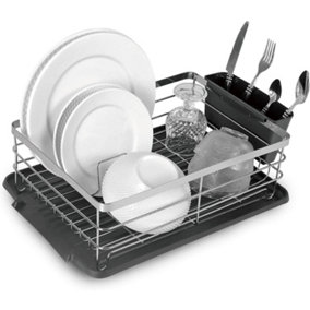 MantraRaj Kitchen Dish Drainer Elegant Black and Silver Dish Drying Rack Sturdy Kitchen Utensil Cutlery Holder Removable Drip Tray