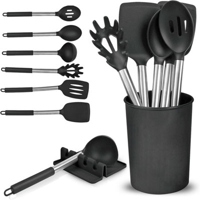 MantraRaj Kitchen Utensils Set with Holder & Drip Pad Silicone Cooking Utensil 8pc Set Silicone Non-Stick Kitchen Tools