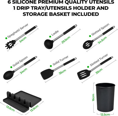 MantraRaj Kitchen Utensils Set with Holder & Drip Pad Silicone Cooking Utensil 8pc Set Silicone Non-Stick Kitchen Tools