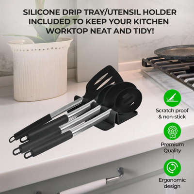 MantraRaj Kitchen Utensils Set with Holder & Drip Pad Silicone Cooking Utensil 8pc Set Silicone Non-Stick Kitchen Tools