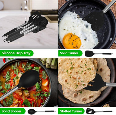 MantraRaj Kitchen Utensils Set with Holder & Drip Pad Silicone Cooking Utensil 8pc Set Silicone Non-Stick Kitchen Tools