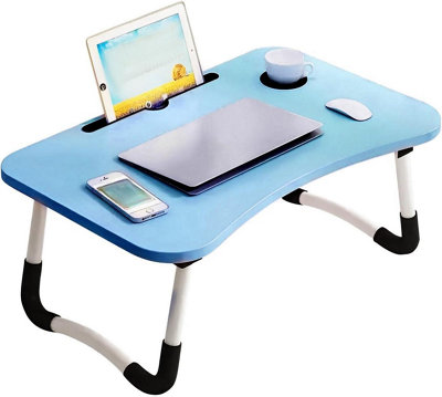 MantraRaj Laptop Bed Table Lap Standing Desk with Foldable Legs & Cup Slot for Sofa Breakfast Laptop Bed Tray Desk Table Blue