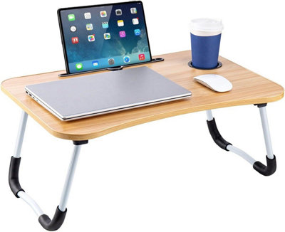MantraRaj Laptop Bed Table Lap Standing Desk with Foldable Legs & Cup Slot for Sofa Breakfast Laptop Bed Tray Desk Table