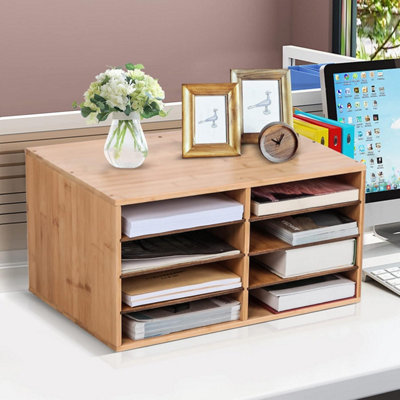 MantraRaj Large Bamboo Desktop File Sorter 8 Compartments A4 File Document Stationery Storage Organiser Office Home