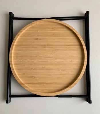 MantraRaj Large Bamboo Side Table And Tray Round End Table Foldable Modern Natural Bedside Table Small Coffee Table