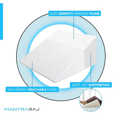 MantraRaj Large Bed Wedge Pillow Memory Foam Top Reduce Back Pain