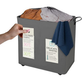 MantraRaj Light Weight Laundry Basket 120L Collapsible Laundry Bag on Wheels, Mesh Cover & Handles 2 Separate Sections Laundry Bin