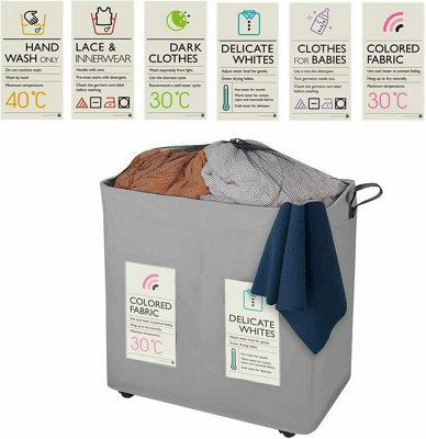 MantraRaj Light Weight Laundry Basket 120L Collapsible Laundry Bag on Wheels, Mesh Cover & Handles 2 Separate Sections Laundry Bin