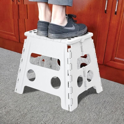 MantraRaj Medium Folding Step Stool Lightweight Foldable Step Stool for Adults & Kids Great For Kitchen Bathroom Bedroom (White)