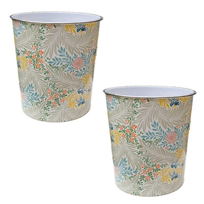 MantraRaj Pack of 2 Plastic Waste Paper Basket Bin 7.7 Litre Round Trash Can Open-Top Rubbish Bin (Coloured Leaf)