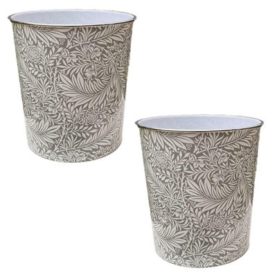 MantraRaj Pack of 2 Plastic Waste Paper Basket Bin 7.7 Litre Round Trash Can Open-Top Rubbish Bin (Grey Leaf)