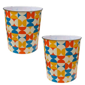 MantraRaj Pack of 2 Plastic Waste Paper Basket Bin 7.7 Litre Round Trash Can Open-Top Rubbish Bin (Retro)