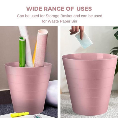 MantraRaj Pack Of 2 Plastic Waste Paper Bin 6L Round Waste Basket Trash Can Lightweight Rubbish Bin (Pink)