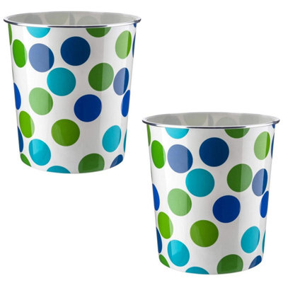 MantraRaj Plastic Waste Paper Basket Bin Pack Of 2 Round Waste Basket Trash Can Lightweight Recycling Rubbish Bin 7.7L (Blue Dot)