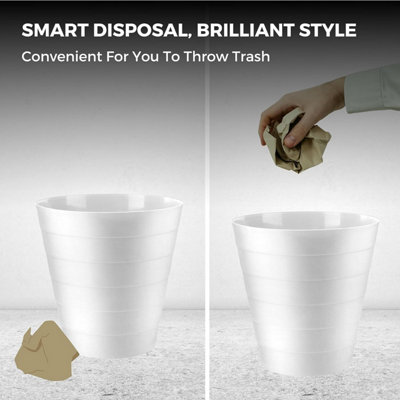 MantraRaj Plastic Waste Paper Bin 6L Round Waste Basket Trash Can Lightweight Rubbish Bin (White)