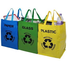MantraRaj Recycling Bags PACK 3 Heavy Duty Colour Coded Reusable Paper Plastic Glass Waste Bin Sack Sorting With Strong Handles