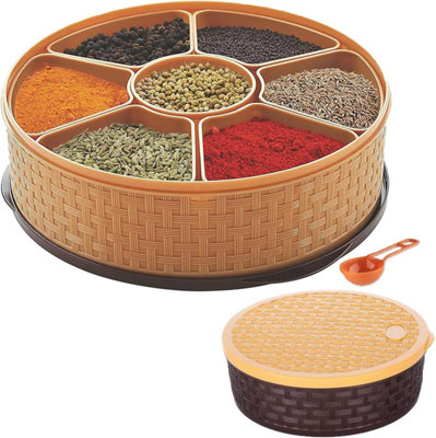MantraRaj Round Plastic Spice Box with 7 Compartments Multipurpose