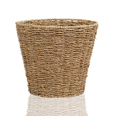 MantraRaj Seagrass Waste Paper Basket Bin Round Open Versatile Wastebasket for Garbage and Rubbish