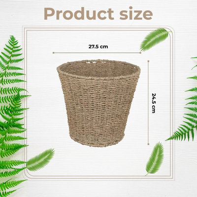 MantraRaj Seagrass Waste Paper Basket Bin Round Open Versatile Wastebasket for Garbage and Rubbish