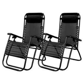 MantraRaj Set of 2 Zero Gravity Chairs Garden Recliner Chairs with Adjustable Head Rest Folding Sun Loungers With Headrest Pillow
