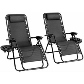 MantraRaj Set of 2 Zero Gravity Chairs With Small Cup Holders Graden Chair Garden Recliner Chairs with Adjustable Head Rest