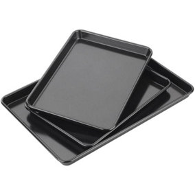 MantraRaj Set of 3 Baking Trays Professional Gauge Carbon Steel Eclipse Non-Stick Coating, Cooking and Roasting Trays
