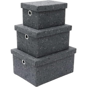 MantraRaj Shadow Rectangular Fabric Storage Boxes With Lids Set of 3 Foldable Storage Boxes Storage Bins Organiser Baskets
