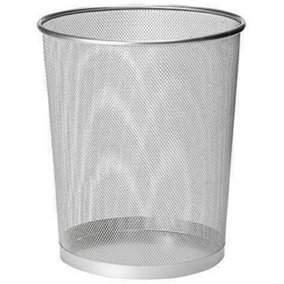 MantraRaj Silver Round Metal Mesh Waste Paper Bin Lightweight Circular Mesh Trash Can Waste Basket Garbage Can Waste Bin(1)