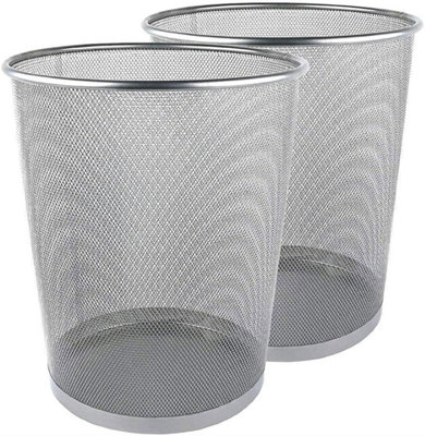 MantraRaj Silver Round Metal Mesh Waste Paper Bin Lightweight Circular Mesh Trash Can Waste Basket Garbage Can Waste Bin(2)