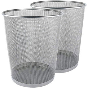 MantraRaj Silver Round Metal Mesh Waste Paper Bin Lightweight Circular Mesh Trash Can Waste Basket Garbage Can Waste Bin(2)