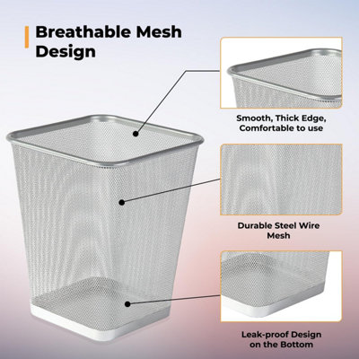 MantraRaj Silver Square Metal Mesh Waste Paper Bin Lightweight Mesh ...