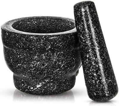 Mantraraj Solid and Durable Granite Pestle & Mortar Set Natural Honed Polished Food Flavour Fresh Spice Herb Seed Pepper Crusher