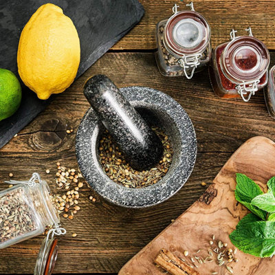 Mantraraj Solid and Durable Granite Pestle & Mortar Set Natural Honed Polished Food Flavour Fresh Spice Herb Seed Pepper Crusher