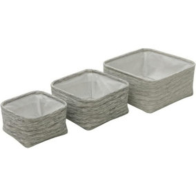 MantraRaj Square Textile Storage Baskets Set Of 3 Small Storage Baskets Foldable Household Organizer Square Mini Storage Box Cream