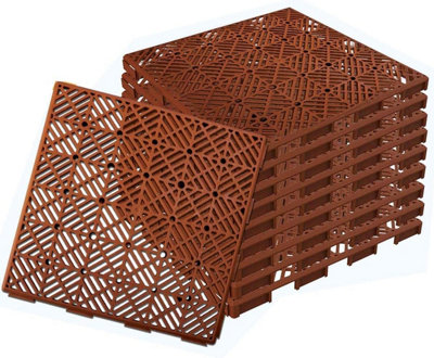 MantraRaj Terracotta Mesh Effect Interlocking Garden Tiles Lawn Pack Of 10 Plastic Outdoor Decking Tiles Anti Slip Weatherproof