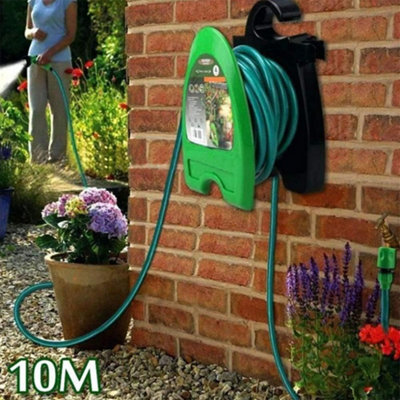 MantraRaj Wall-Fixed 10M Garden Hose Pipe Reel Patio Set with 7 Setting Function Professional Water Spray Gun Nozzle For Multi-Use