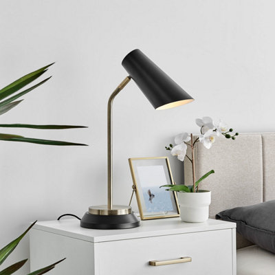 ZOE Matte Black Conical Table Lamp with Gold Chrome Base And Black