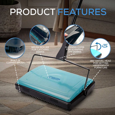 Manual Carpet Sweeper with Detachable Cleaning Comb Cordless Carpet ...