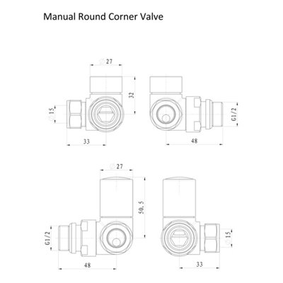 Manual Corner Radiator Valve Set - 15mm Compression x 1/2
