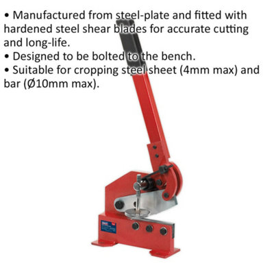 Manual Hand Metal Cutting Shears Bench Mounted - 4mm Sheet 10mm Bar Lever Steel