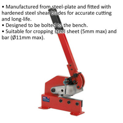 Manual Hand Metal Cutting Shears Bench Mounted - 5mm Sheet 11mm Bar Lever Steel