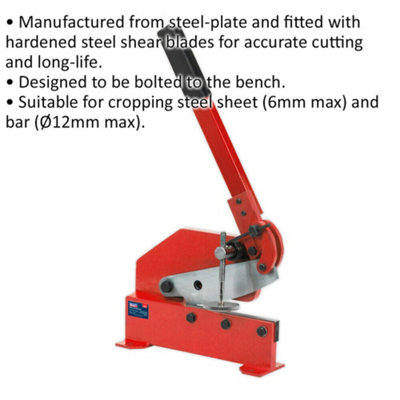 Manual Hand Metal Cutting Shears Bench Mounted - 6mm Sheet 12mm Bar Lever Steel