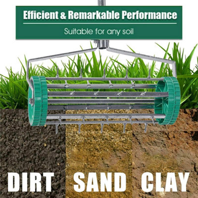 Manual Handheld Rotary Lawn Aerator 18" Spike Roller Dethatching Tool with 3 Piece Handle, Smooth Wheels for Garden & Backyard
