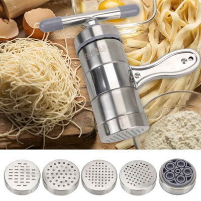 Manual Pasta and Noodle Maker with 5 Stainless Steel Molds and Fruit Juicer