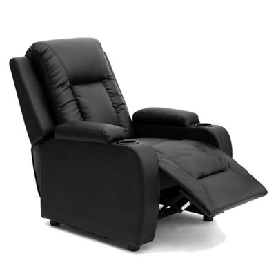 Manual Pushback Recliner Chair With Compact Living Room Design And Cup Holders In Black Bonded Leather