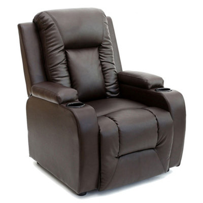 Manual Pushback Recliner Chair With Compact Living Room Design And Cup Holders In Brown Bonded Leather