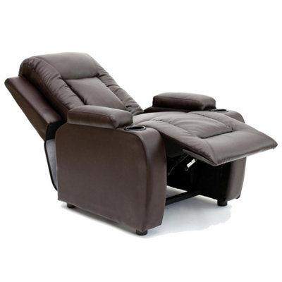 Manual Pushback Recliner Chair With Compact Living Room Design And Cup Holders In Brown Bonded Leather