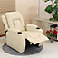 Manual Pushback Recliner Chair with Compact Living Room Design and Cup Holders in Cream Bonded Leather