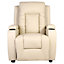 Manual Pushback Recliner Chair with Compact Living Room Design and Cup Holders in Cream Bonded Leather