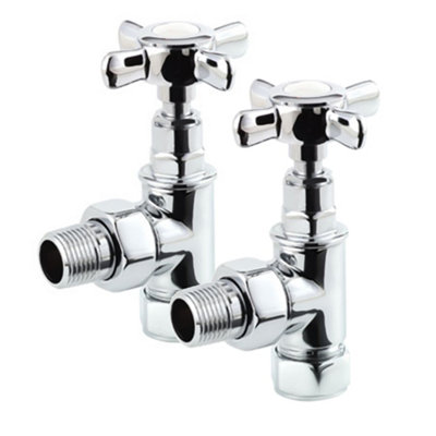 Manual Radiator Valve Crosshead Angled - 15mm x R 1/2" - Polished Chrome